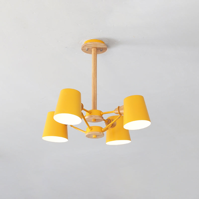 Macaron 4-Light Semi Flush Ceiling Lamp, Pink/Yellow Barrel with Wood Rod