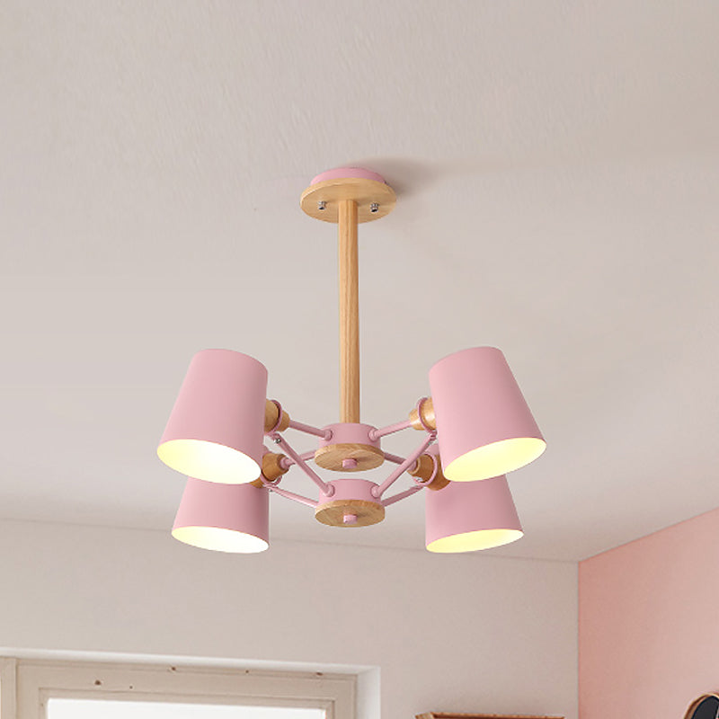 Macaron 4-Light Semi Flush Ceiling Lamp, Pink/Yellow Barrel with Wood Rod