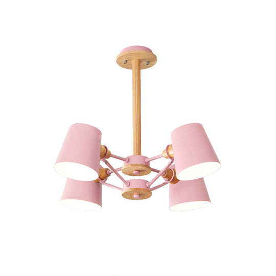 Macaron 4-Light Semi Flush Ceiling Lamp, Pink/Yellow Barrel with Wood Rod