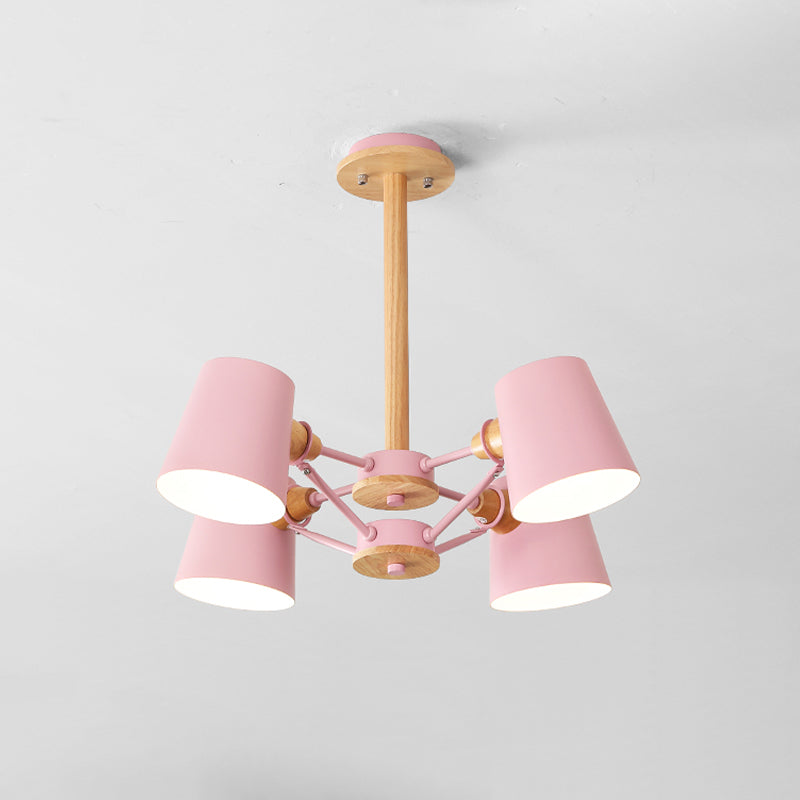 Macaron 4-Light Semi Flush Ceiling Lamp, Pink/Yellow Barrel with Wood Rod