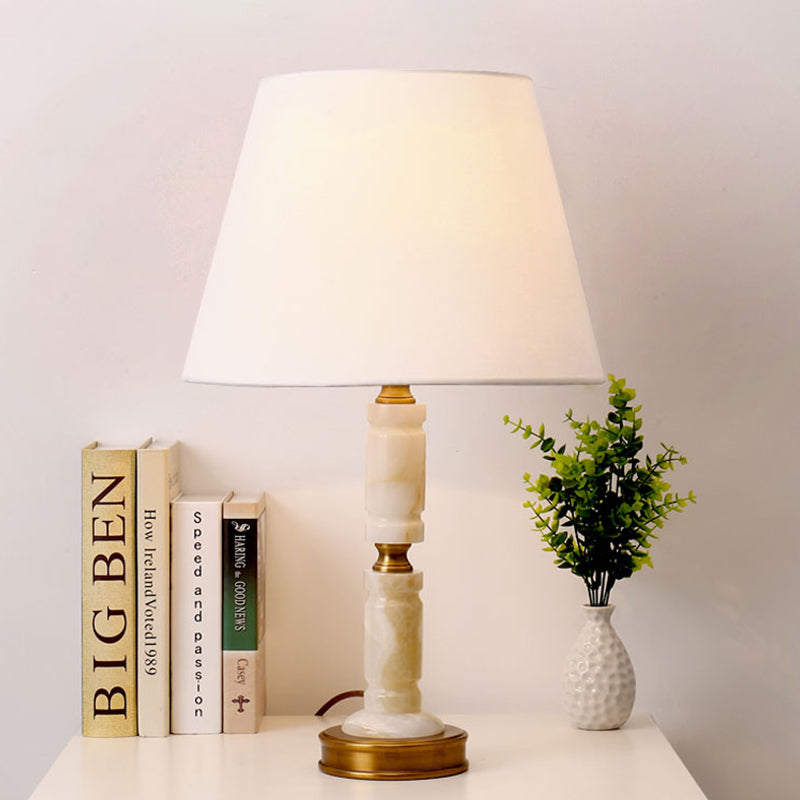 Nordic Fabric Conical Table Lamp With 1 White Head Brass Metal Base