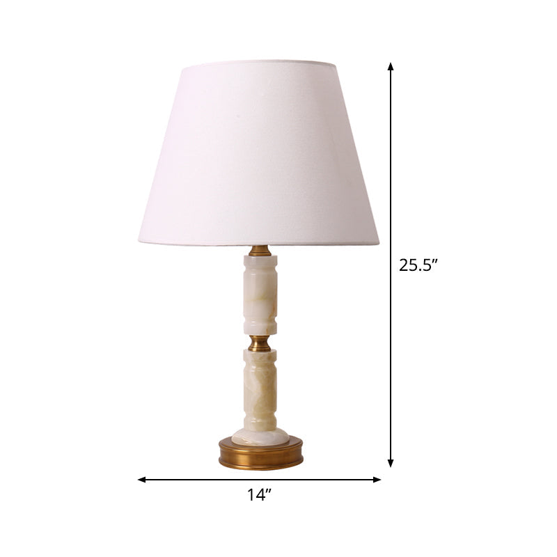 Nordic Fabric Conical Table Lamp With 1 White Head Brass Metal Base