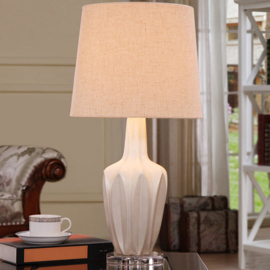 Contemporary Tapered Drum Nightstand Lamp In White - 1 Bulb Book Reading Light