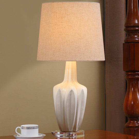 Contemporary Tapered Drum Nightstand Lamp In White - 1 Bulb Book Reading Light