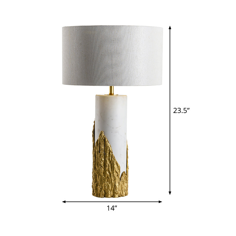 Modern White Nightstand Lamp With Cylinder Fabric Shade - 1 Head Bedside Task Lighting