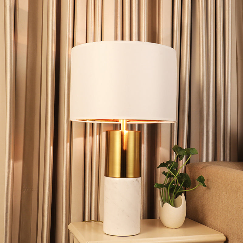 Modern White Fabric Desk Lamp With Marble Base