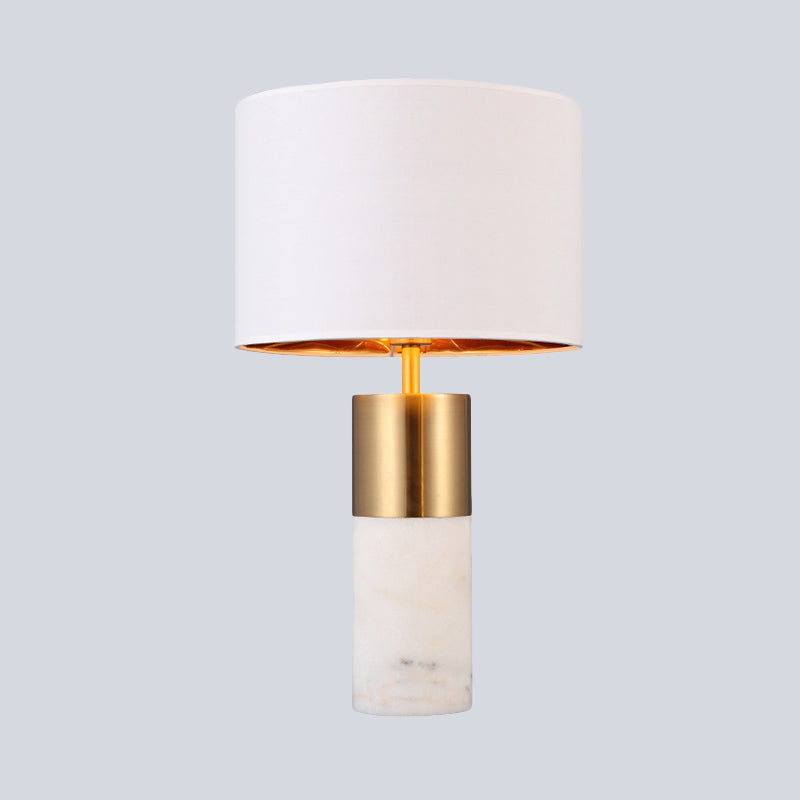 Modern White Fabric Desk Lamp With Marble Base