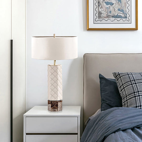 Modern White Bedroom Nightstand Lamp - 1 Head Task Lighting With Fabric Shade