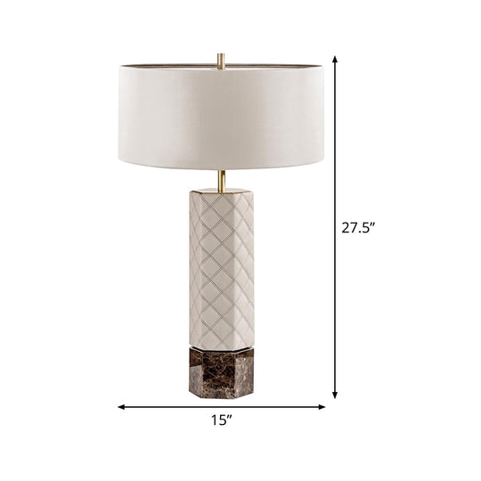 Modern White Bedroom Nightstand Lamp - 1 Head Task Lighting With Fabric Shade