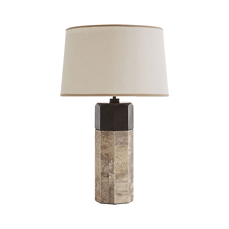 Modern Tapered Drum Fabric Table Lamp In Beige - 1 Head Nightstand Lighting