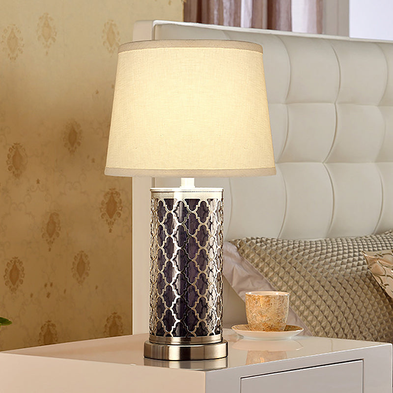 Modern Black Fabric Tapered Drum Nightstand Lamp With 1 Bulb For Reading