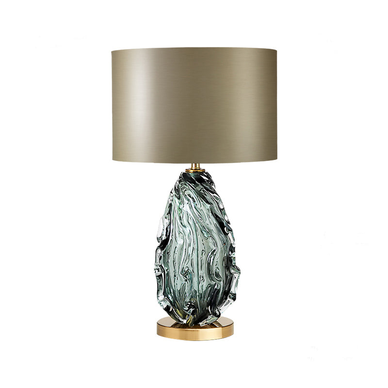 Modern Green Cylinder Nightstand Lamp With Fabric Shade