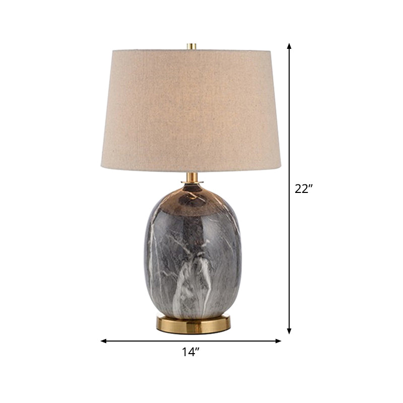 Modern Flaxen Barrel Table Lamp With Grey Marble Base - 1 Bulb Desk Light