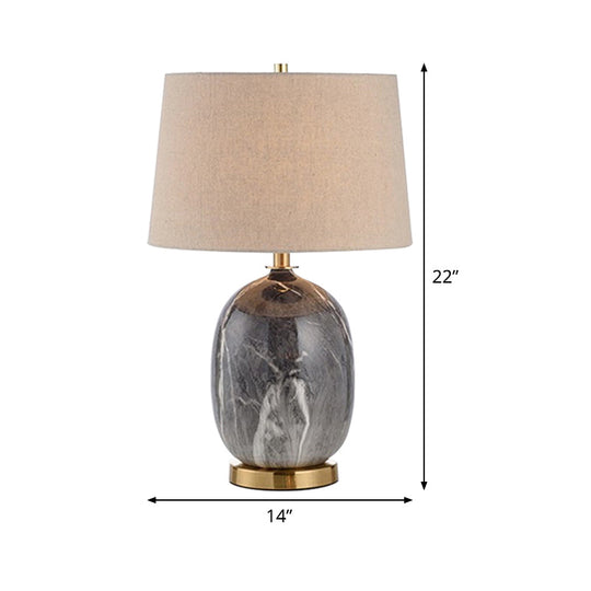 Modern Flaxen Barrel Table Lamp With Grey Marble Base - 1 Bulb Desk Light