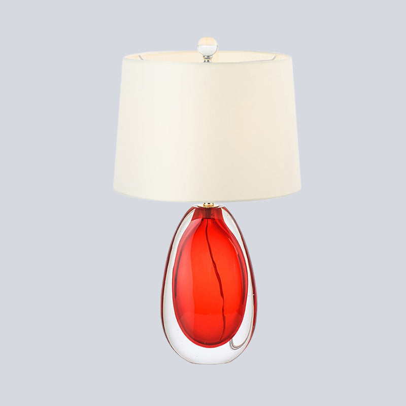 Modern Red Table Lamp With Barrel Fabric Shade: Perfect Living Room Task Light