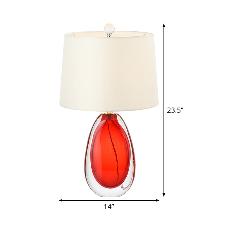 Modern Red Table Lamp With Barrel Fabric Shade: Perfect Living Room Task Light