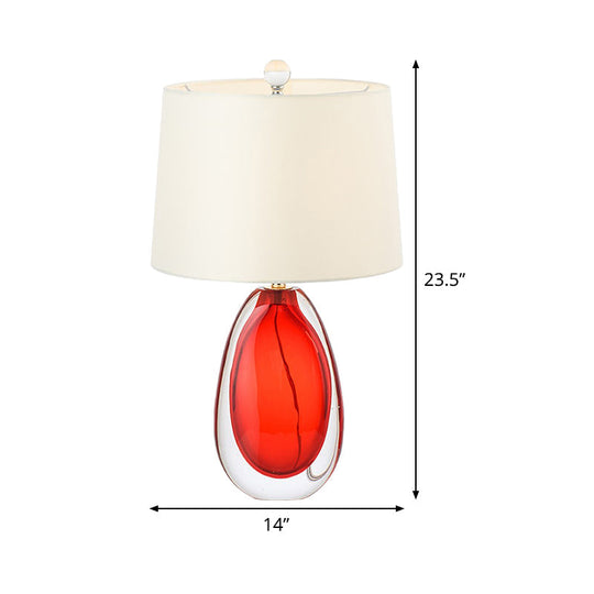 Modern Red Table Lamp With Barrel Fabric Shade: Perfect Living Room Task Light