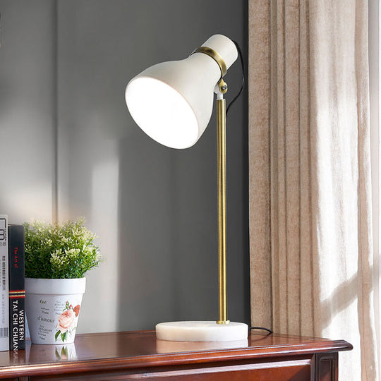 Modern White Table Lamp With Metal Trumpet Shade - Ideal Bedside Task Lighting