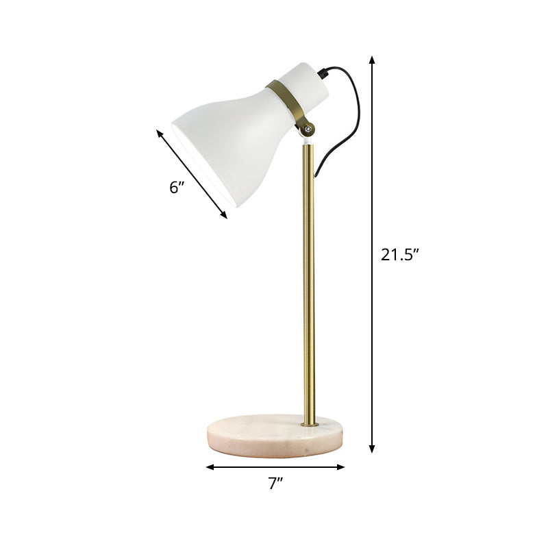 Modern White Table Lamp With Metal Trumpet Shade - Ideal Bedside Task Lighting