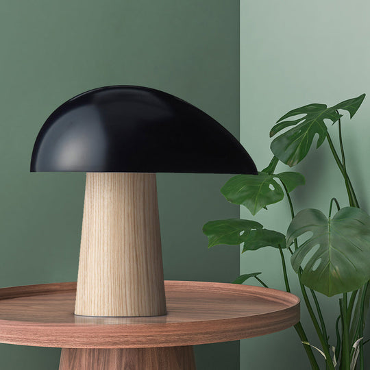 Contemporary Led Nightstand Lamp: Black Metal With Wood Base - Task Lighting