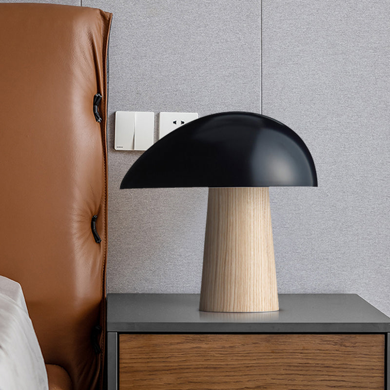 Contemporary Led Nightstand Lamp: Black Metal With Wood Base - Task Lighting