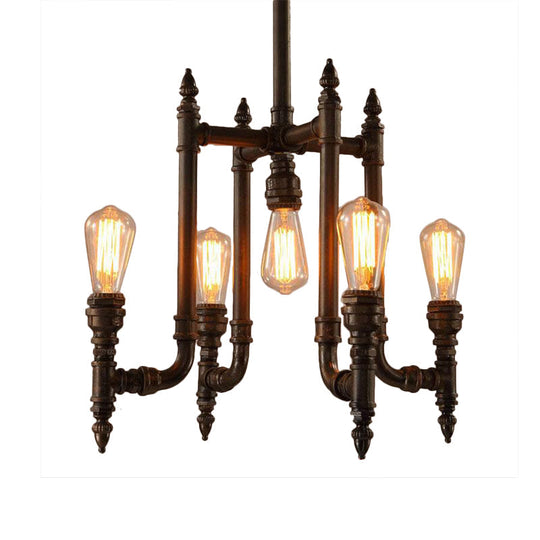 Victoire - Rust Rust 5 Bulbs Chandelier Lighting Antiqued Metallic Radial Pipe Ceiling Hang Fixture for Living Room