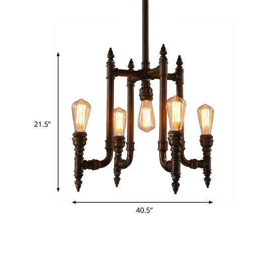 Victoire - Rust Rust 5 Bulbs Chandelier Lighting Antiqued Metallic Radial Pipe Ceiling Hang Fixture for Living Room