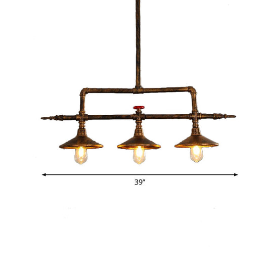 Industrial Rust Iron Hanging Ceiling Lamp With Water Pipe Design & 3 Bell-Shaped Lights