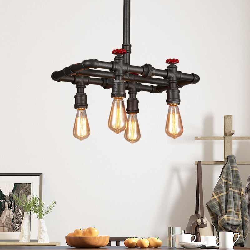 Black Finish Hanging Ceiling Light: Rectangle Frame 4/5-Light Antiqued Island Lamp For Dining Table