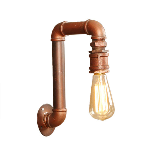 Antiqued Metal Coffee Bare Bulb Wall Sconce With Right Angle Pipe Arm