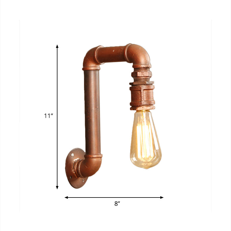 Antiqued Metal Coffee Bare Bulb Wall Sconce With Right Angle Pipe Arm