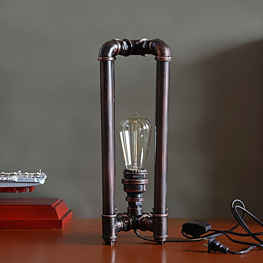 Rustic Iron Table Lamp With Rectangle Cage Design - Black Finish Plug In 1 Light Ideal For