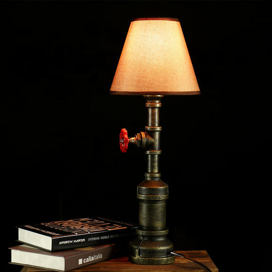 Farmhouse Table Lamp - Beige Fabric Shade Bronze Metal Base