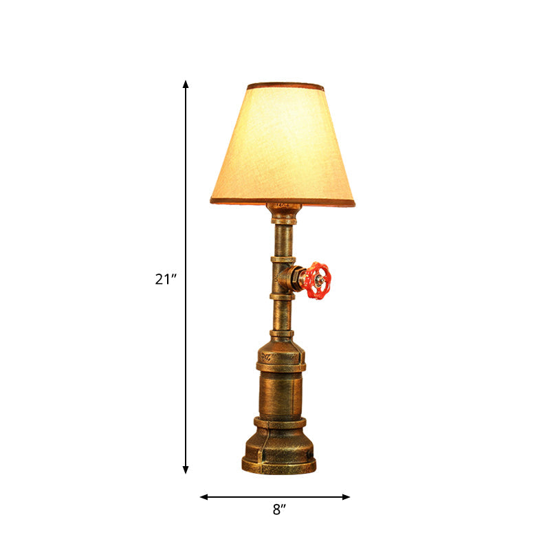 Farmhouse Table Lamp - Beige Fabric Shade Bronze Metal Base