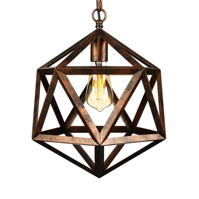 Industrial Geometric Metal Pendant Light, 14" / 18" Dia, 1 Bulb, Black/Rust - Perfect for Dining Room Ceiling