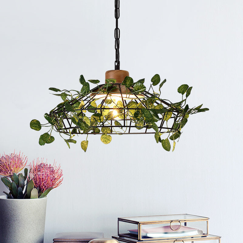 Vintage Black Metal LED Plant Ceiling Hang Pendant – Ideal for Restaurants - Bulb Cage Fixture