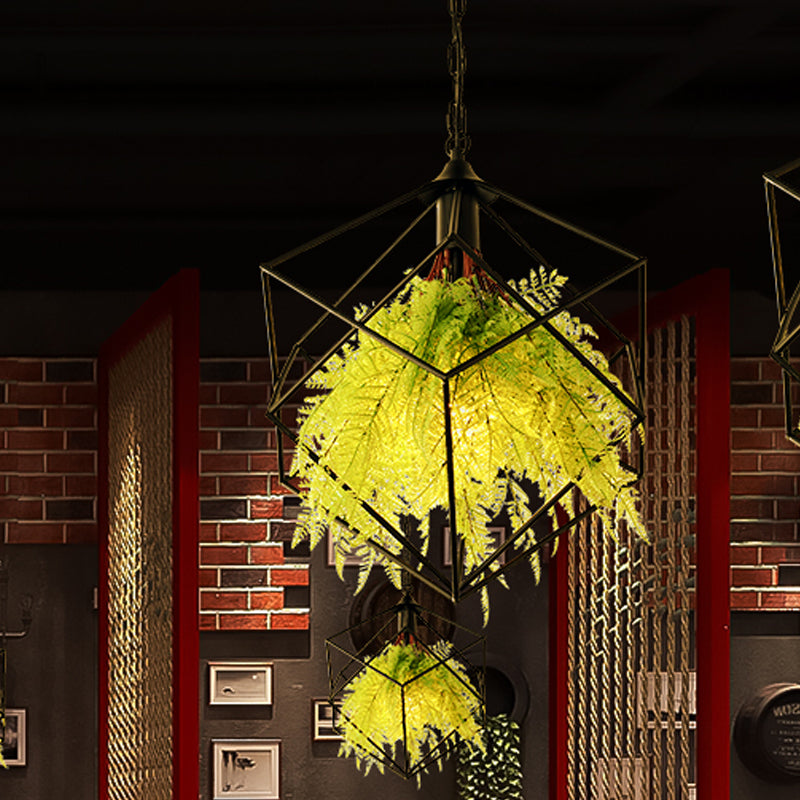 Geometric Plant Hanging Pendant In Black Metal With Led Bulb - 18/21.5 Width Perfect For Restaurants