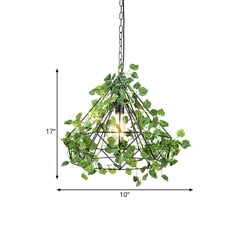 Black Antique Metal Diamond Pendant Lamp With Led Plant Suspension Light For Restaurant - 10/15/18