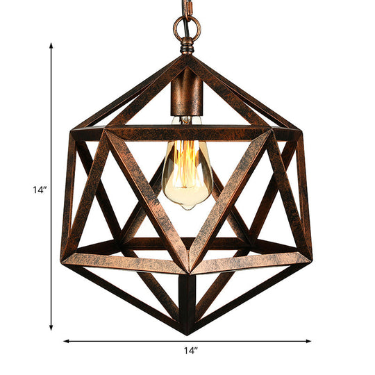 Industrial Geometric Metal Pendant Light, 14" / 18" Dia, 1 Bulb, Black/Rust - Perfect for Dining Room Ceiling