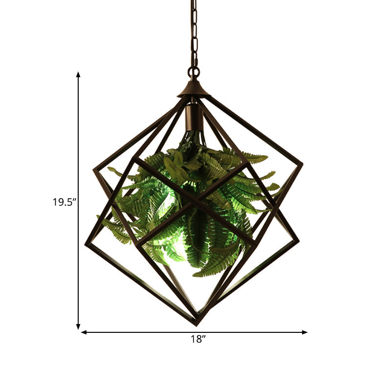 Retro Geometric Ceiling Light with Plant, LED Bulb, and Black Finish - 18"/21.5" Wide