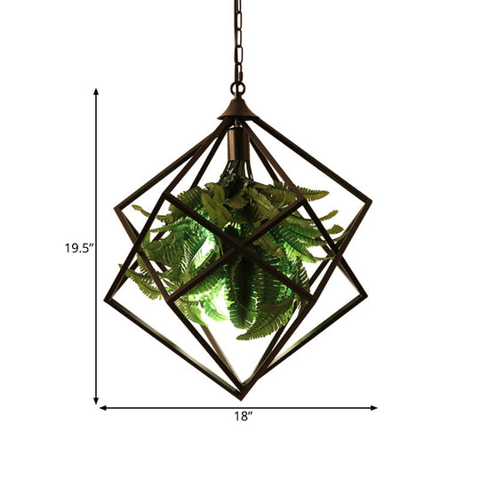 Retro Geometric Ceiling Light with Plant, LED Bulb, and Black Finish - 18"/21.5" Wide