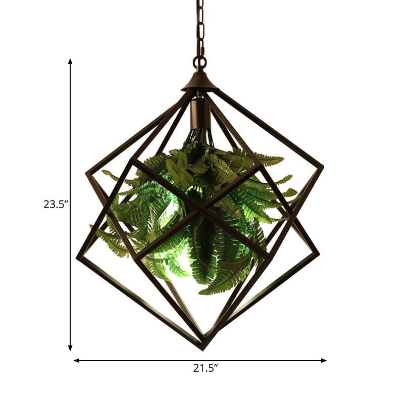 Retro Geometric Ceiling Light with Plant, LED Bulb, and Black Finish - 18"/21.5" Wide