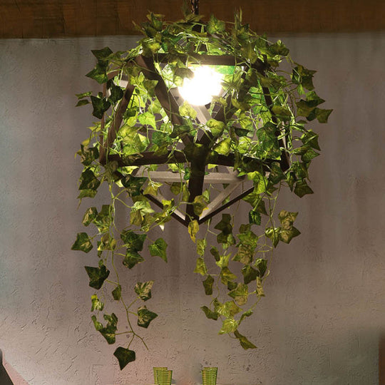 Geometric Metal LED Pendant Light with Plant Decor in Black