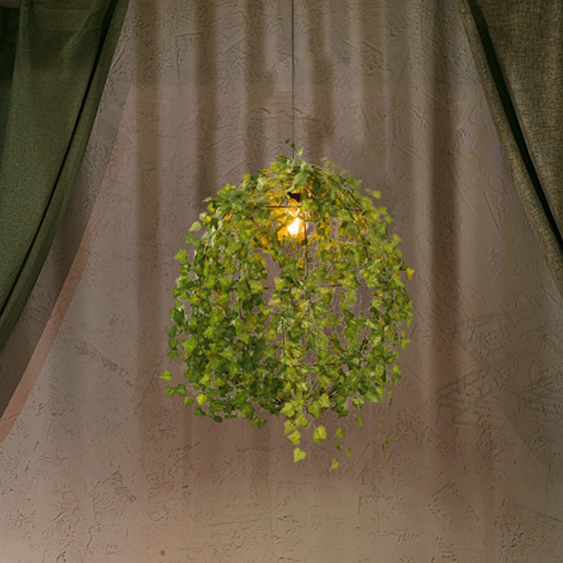 Suspension Lamp: Sphere Restaurant Plant - Industrial Metal Green Led Pendant Light (12/23.5 Dia 1