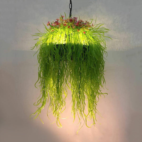 Antique Green Seaweed LED Pendant Light Fixture - 1 Light Metal Down Lighting for Restaurants