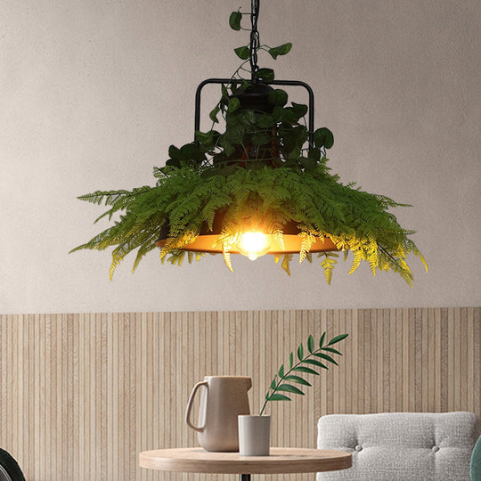 Black Barn Pendant Light Retro Metal 1 Head LED Ceiling Lamp with Plant - Multiple Sizes Available