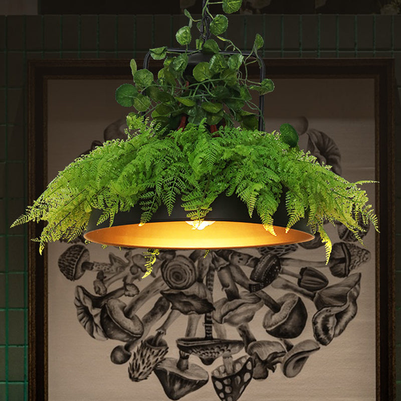 Black Barn Pendant Light Retro Metal 1 Head LED Ceiling Lamp with Plant - Multiple Sizes Available