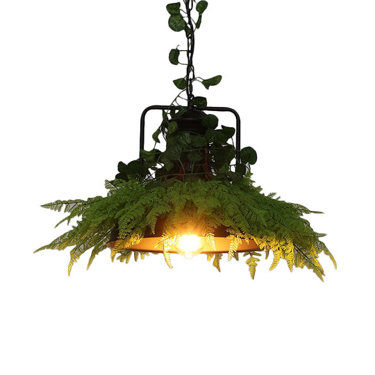 Black Barn Pendant Light Retro Metal 1 Head LED Ceiling Lamp with Plant - Multiple Sizes Available