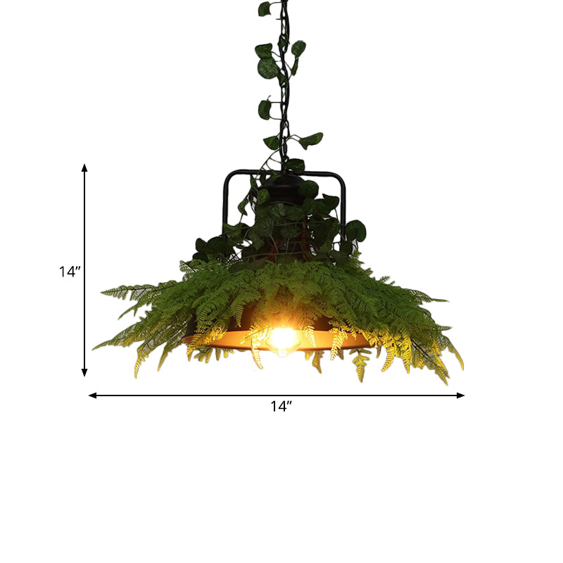 Black Barn Pendant Light Retro Metal 1 Head LED Ceiling Lamp with Plant - Multiple Sizes Available