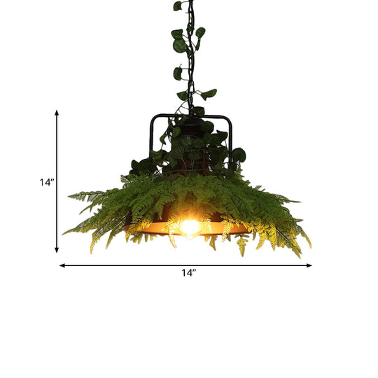 Black Barn Pendant Light Retro Metal 1 Head LED Ceiling Lamp with Plant - Multiple Sizes Available